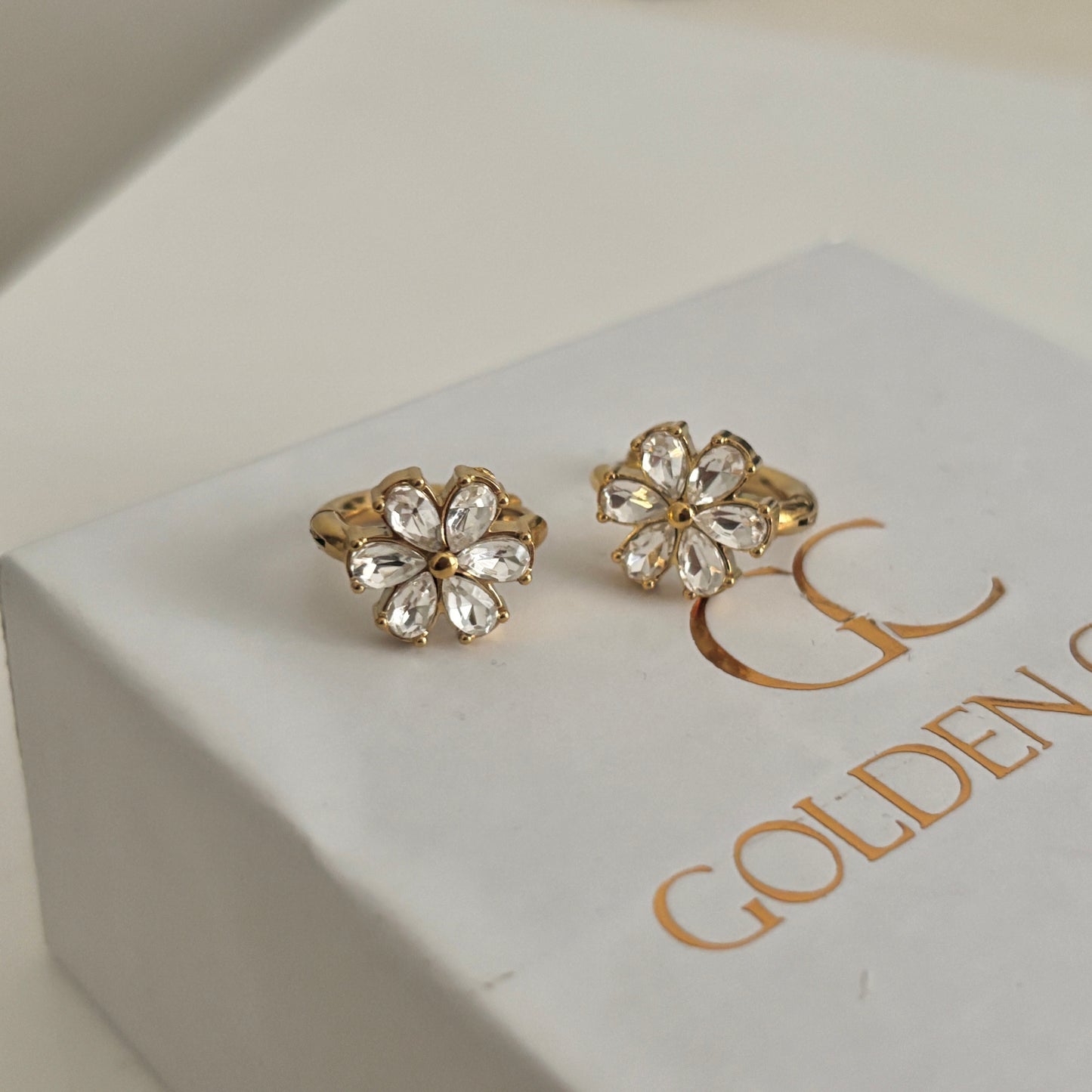Magnolia Flower Huggie Earrings- 18k Gold Plated