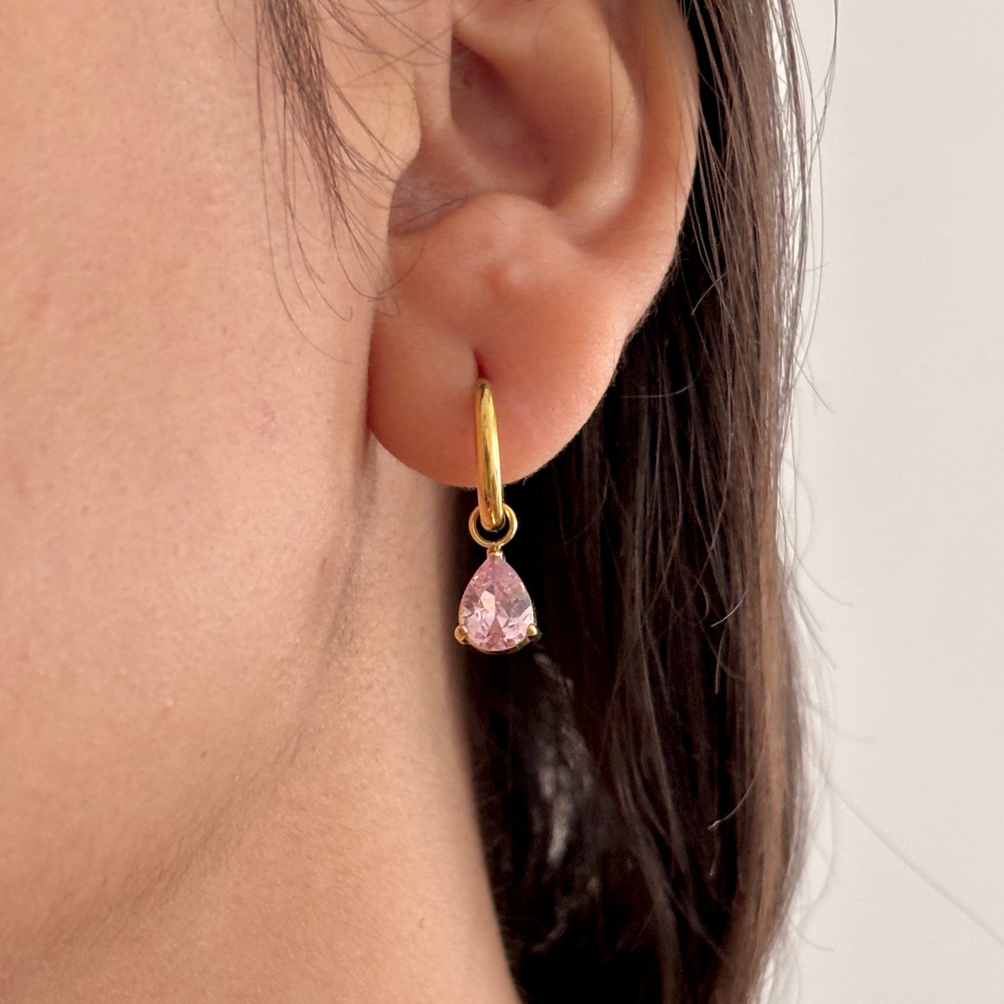 Blush drop huggie earrings- 18k gold plated