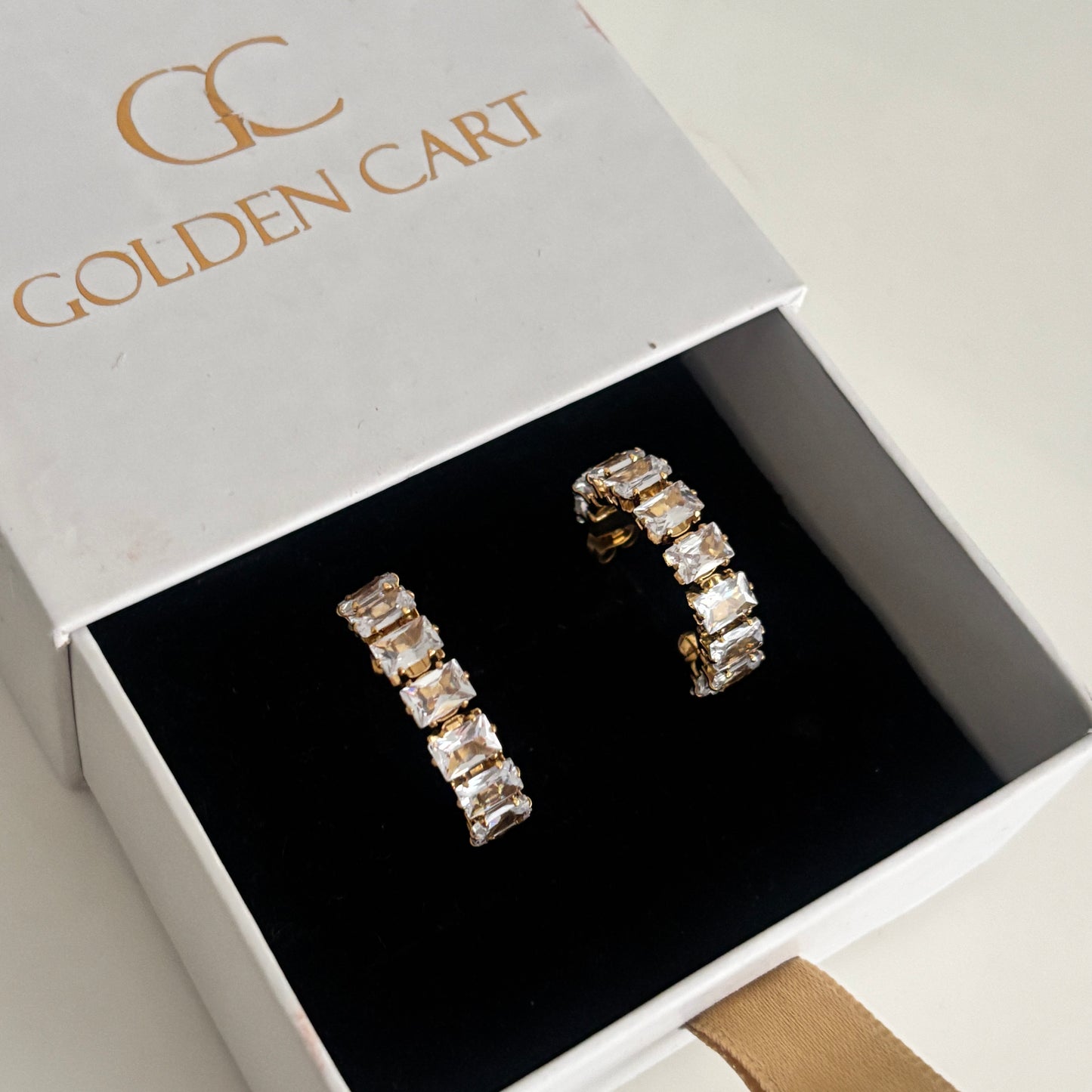 Lumiere Half Hoop Crystal Earrings- 18k Gold Plated