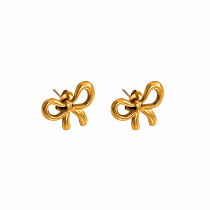Lacey bow stud earrings- 18k gold plated