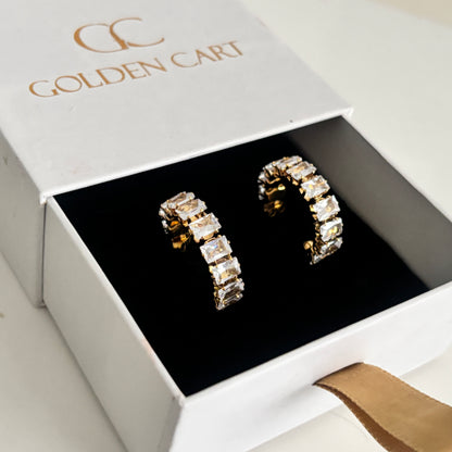 Lumiere Half Hoop Crystal Earrings- 18k Gold Plated