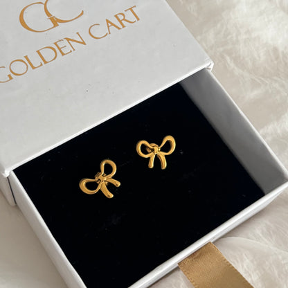 Lacey bow stud earrings- 18k gold plated