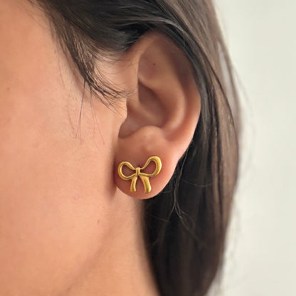 Lacey bow stud earrings- 18k gold plated