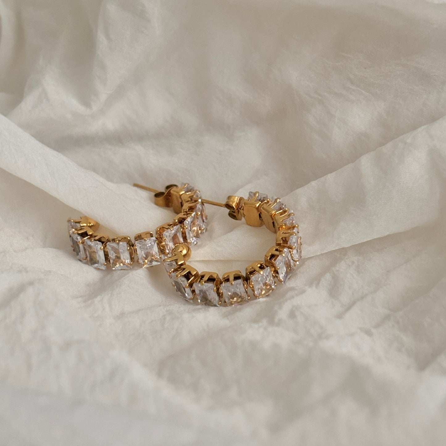 Lumiere Half Hoop Crystal Earrings- 18k Gold Plated