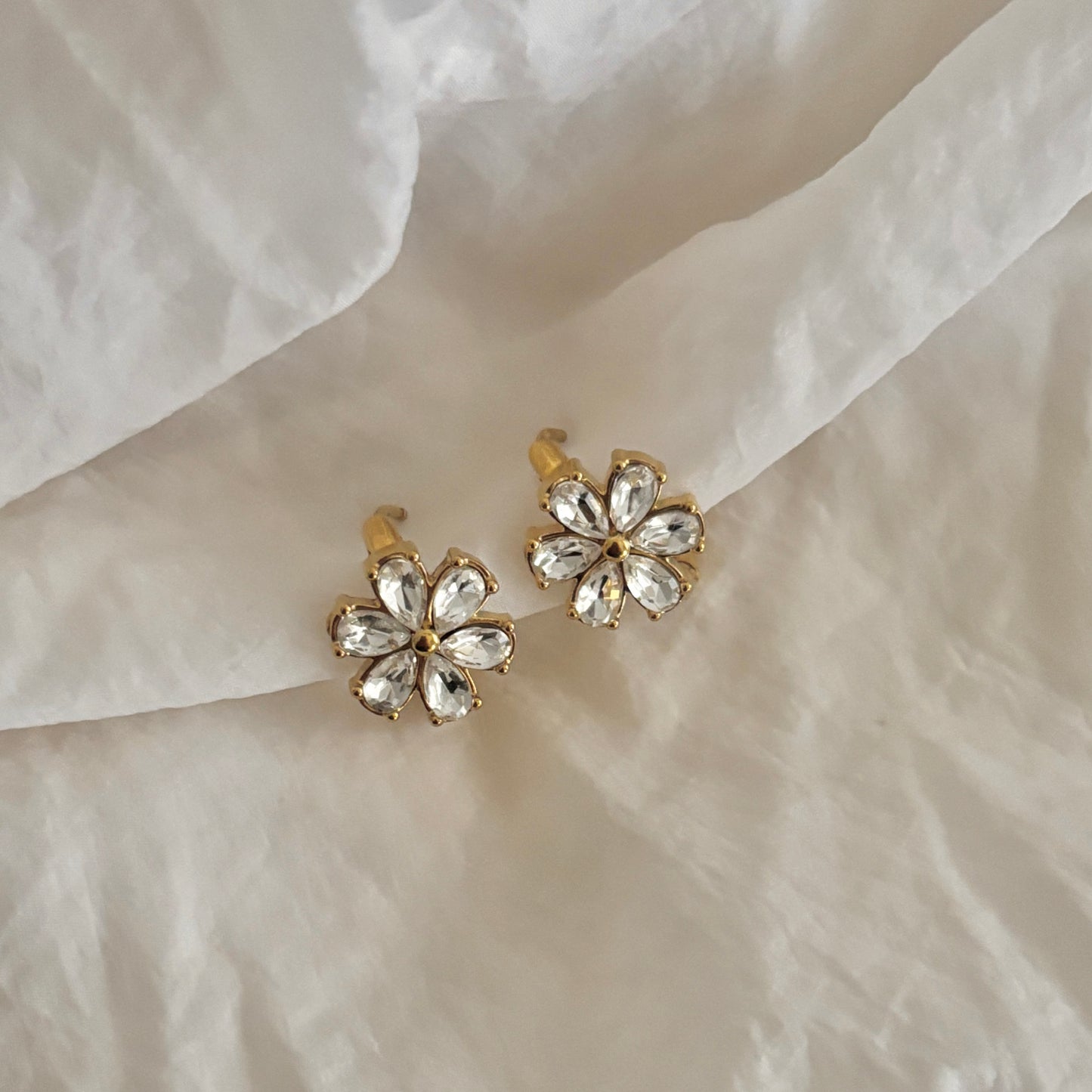Magnolia Flower Huggie Earrings- 18k  Gold Plated