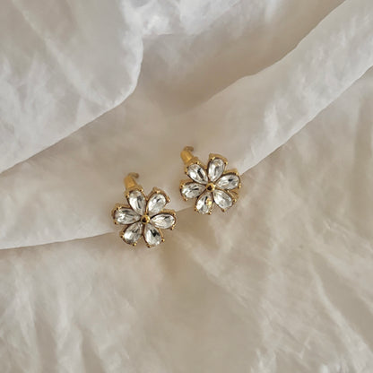 Magnolia Flower Huggie Earrings- 18k  Gold Plated