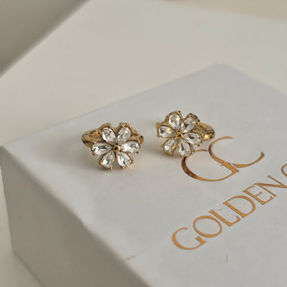 Magnolia Flower Huggie Earrings- 18k  Gold Plated