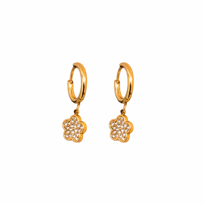 Sparkle flower huggie earrings - 18k gold plated