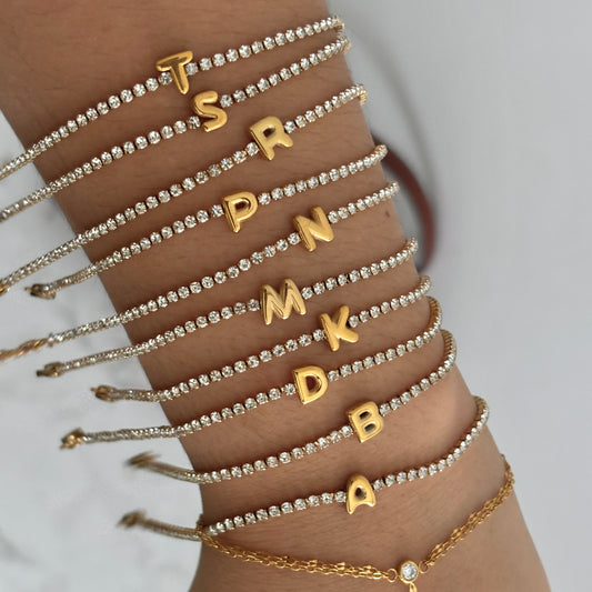 Initial tennis bracelet - 18k gold plated