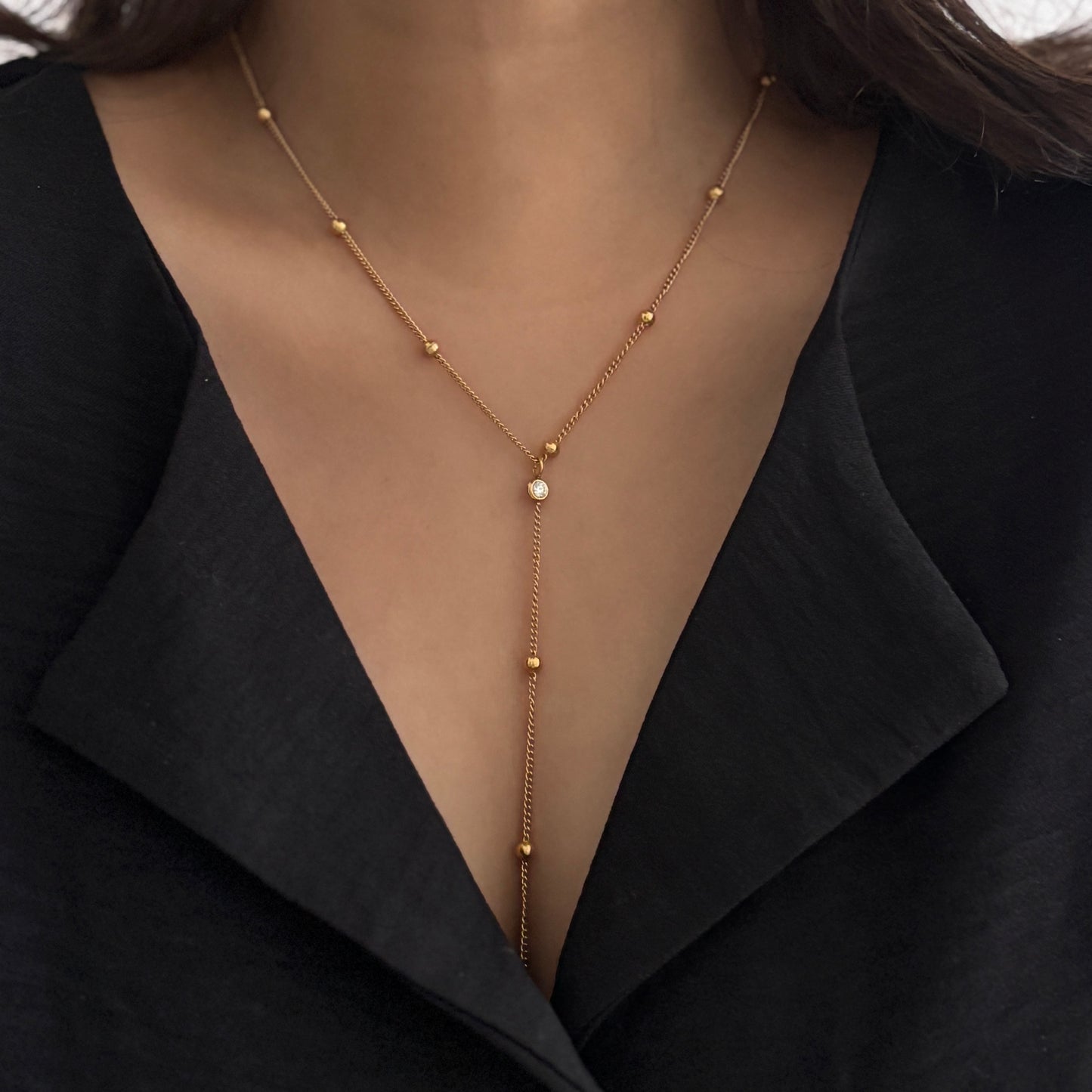 Leena Lariat Necklace - 18k Gold Plated