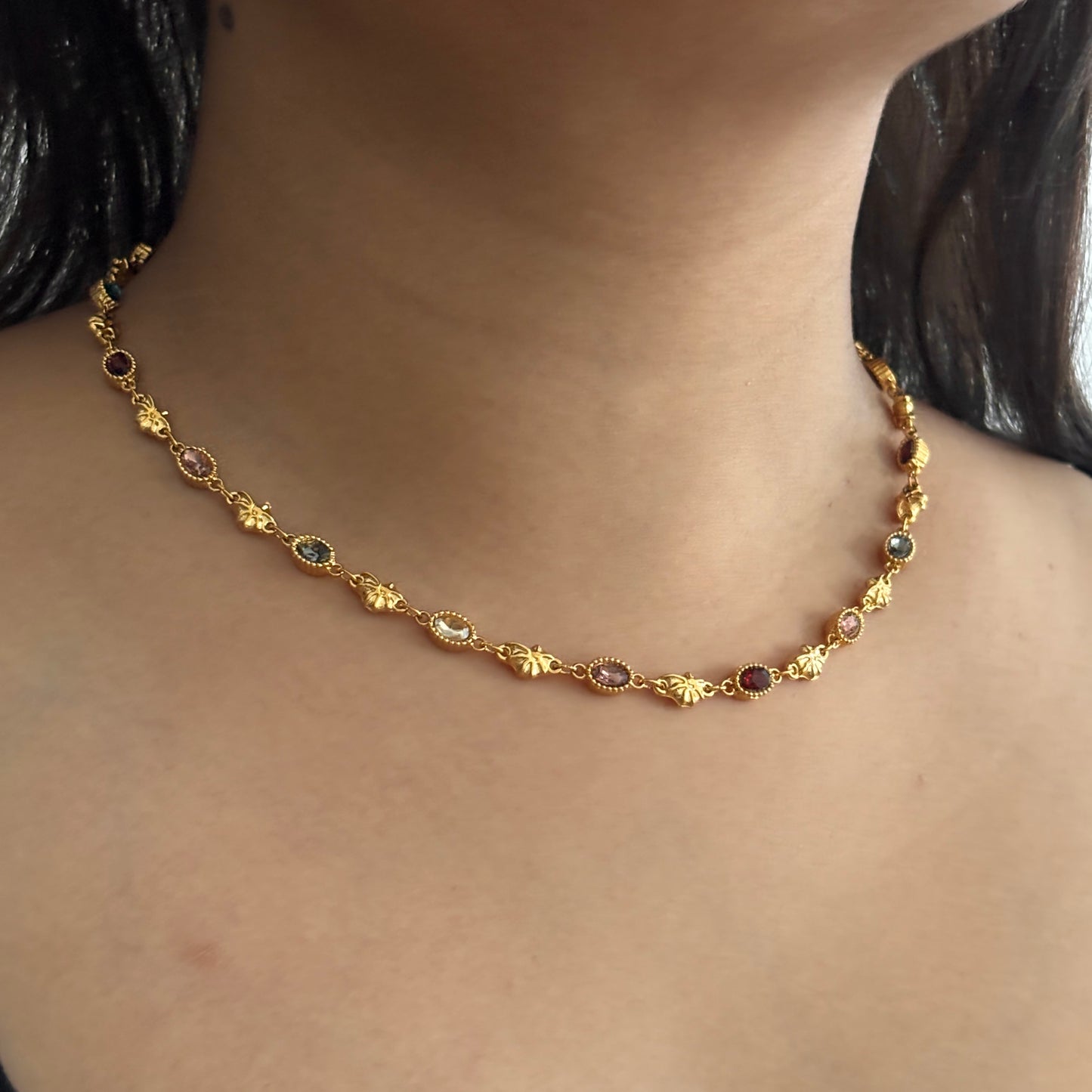Violet Vintage Gemstone Choker - 18k Gold Plated