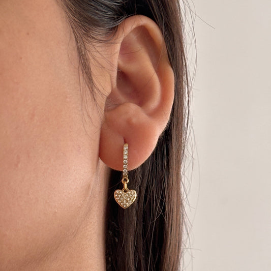 Crystal heart huggie earrings - 18k gold plated