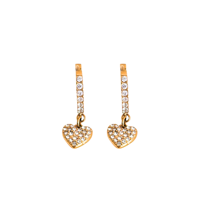 Crystal heart huggie earrings - 18k gold plated
