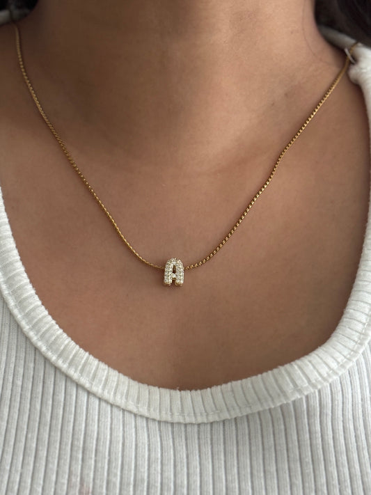 Personalised Bling Initial Charm Necklace - 18k Gold Plated