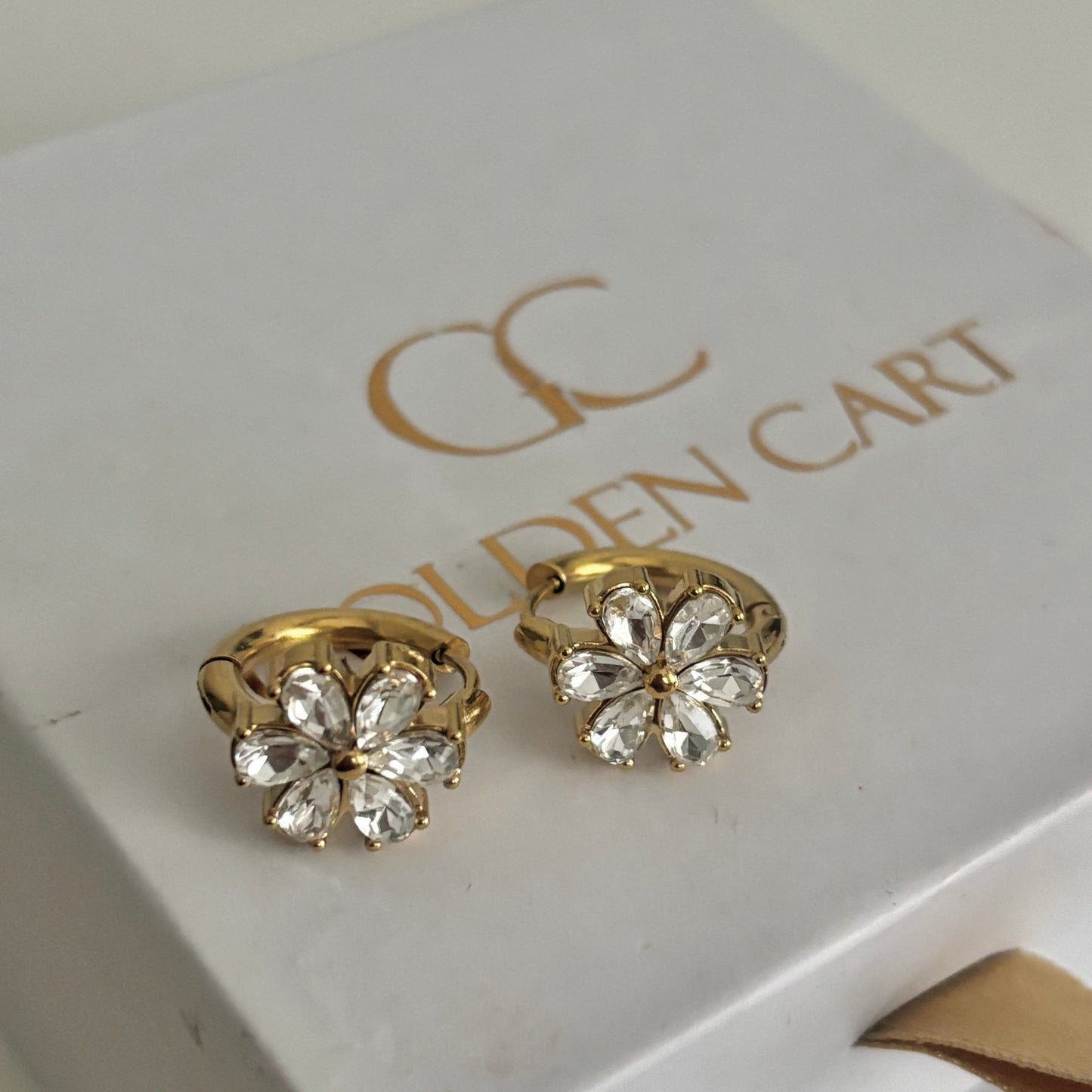 Magnolia Flower Huggie Earrings- 18k  Gold Plated