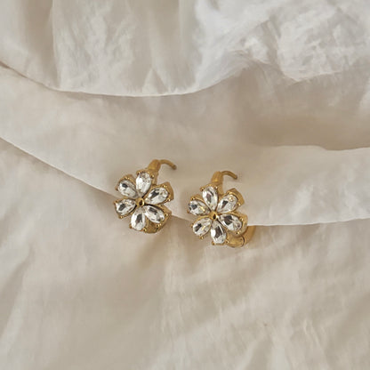Magnolia Flower Huggie Earrings- 18k  Gold Plated