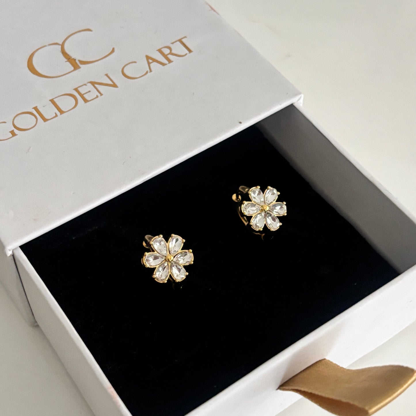 Magnolia Flower Huggie Earrings- 18k  Gold Plated