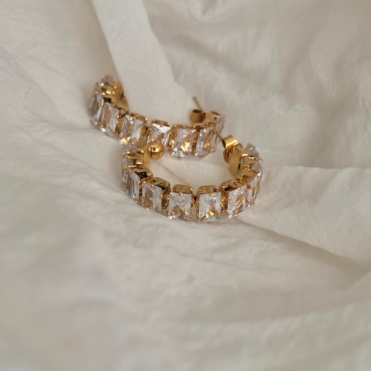 Lumiere Half Hoop Crystal Earrings- 18k Gold Plated