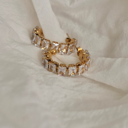Lumiere Half Hoop Crystal Earrings- 18k Gold Plated