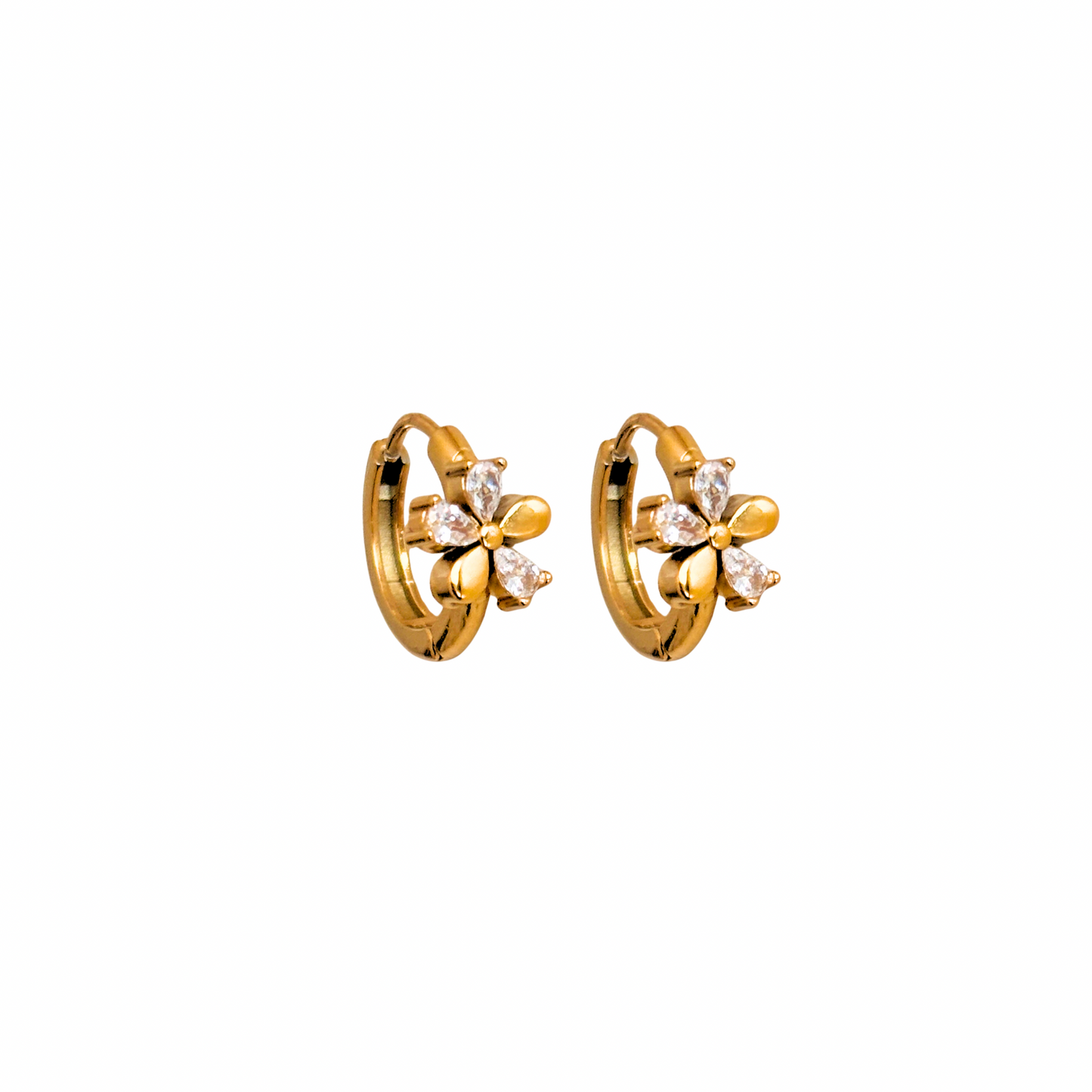 Daisy bloom huggie earrings - 18k gold Plated
