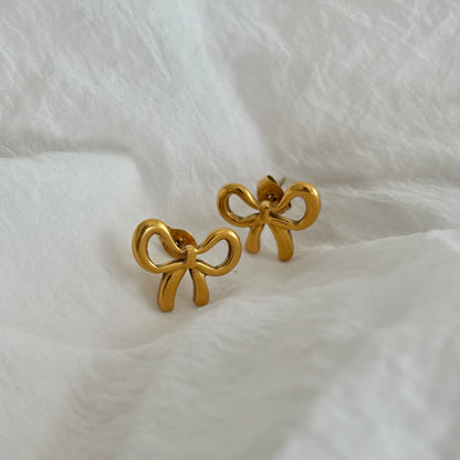 Lacey bow stud earrings- 18k gold plated
