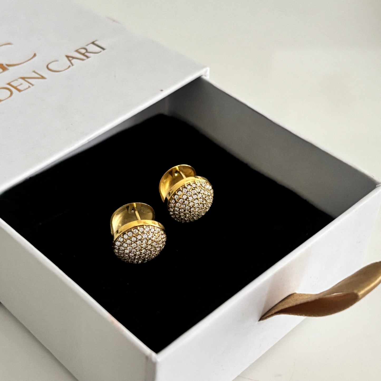 Dubai Pave Dome Click Earrings- 18k Gold Plated