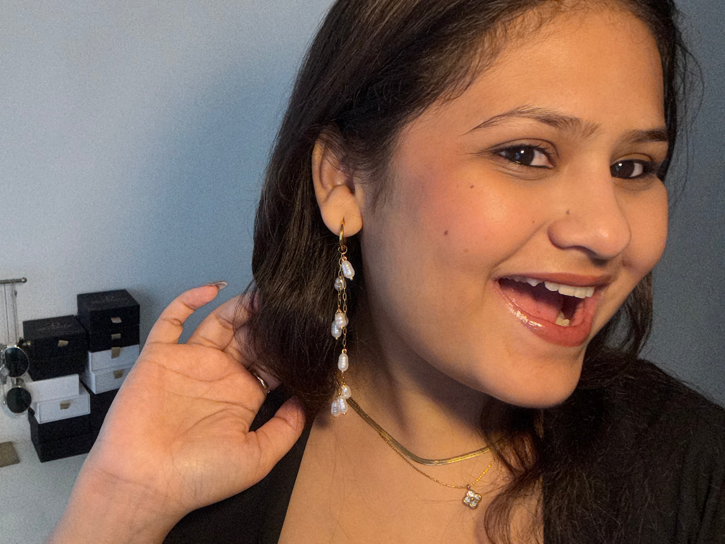 Valentina Pearl Chain Earrings - 18k Gold Plated
