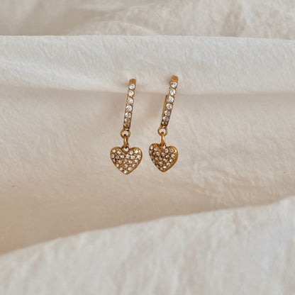 Crystal heart huggie earrings - 18k gold plated