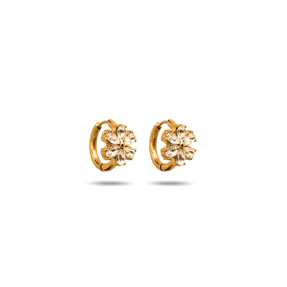 Magnolia Flower Huggie Earrings- 18k  Gold Plated