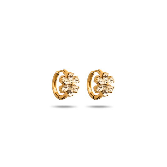 Magnolia Flower Huggie Earrings- 18k  Gold Plated