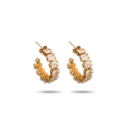 Lumiere Half Hoop Crystal Earrings- 18k Gold Plated