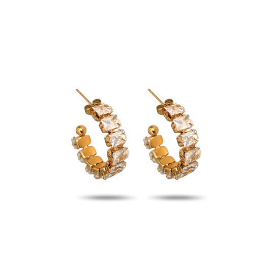 Lumiere Half Hoop Crystal Earrings- 18k Gold Plated